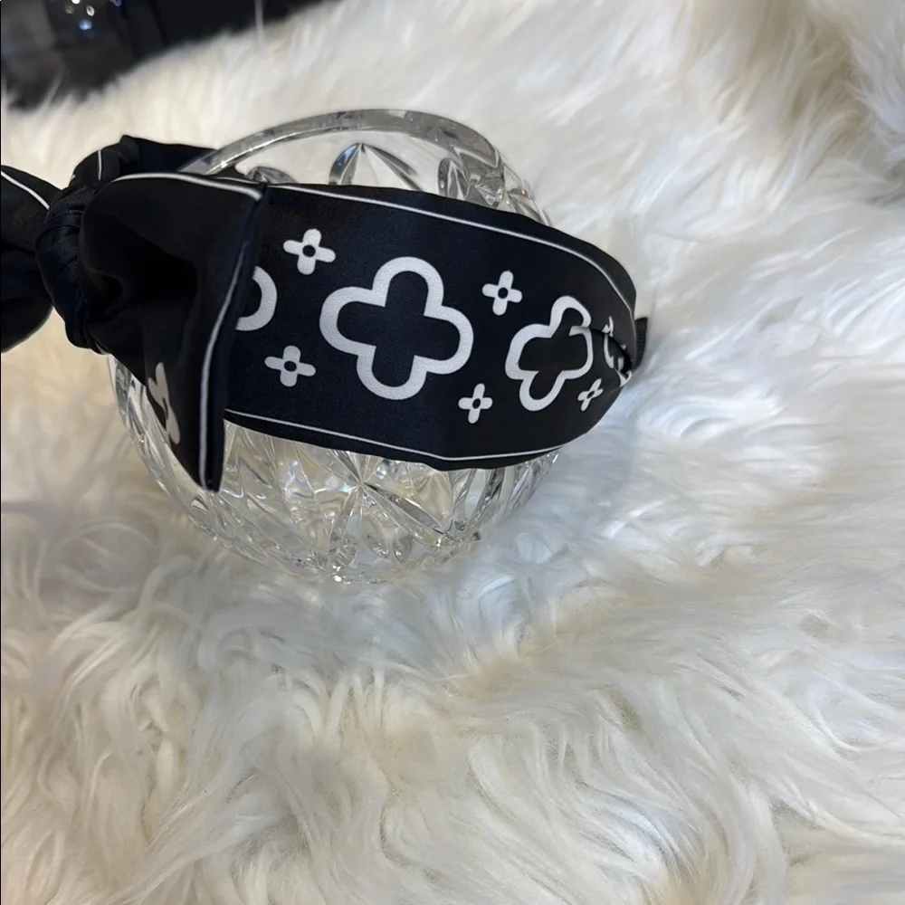 Black and Cream Bow Hair Headband